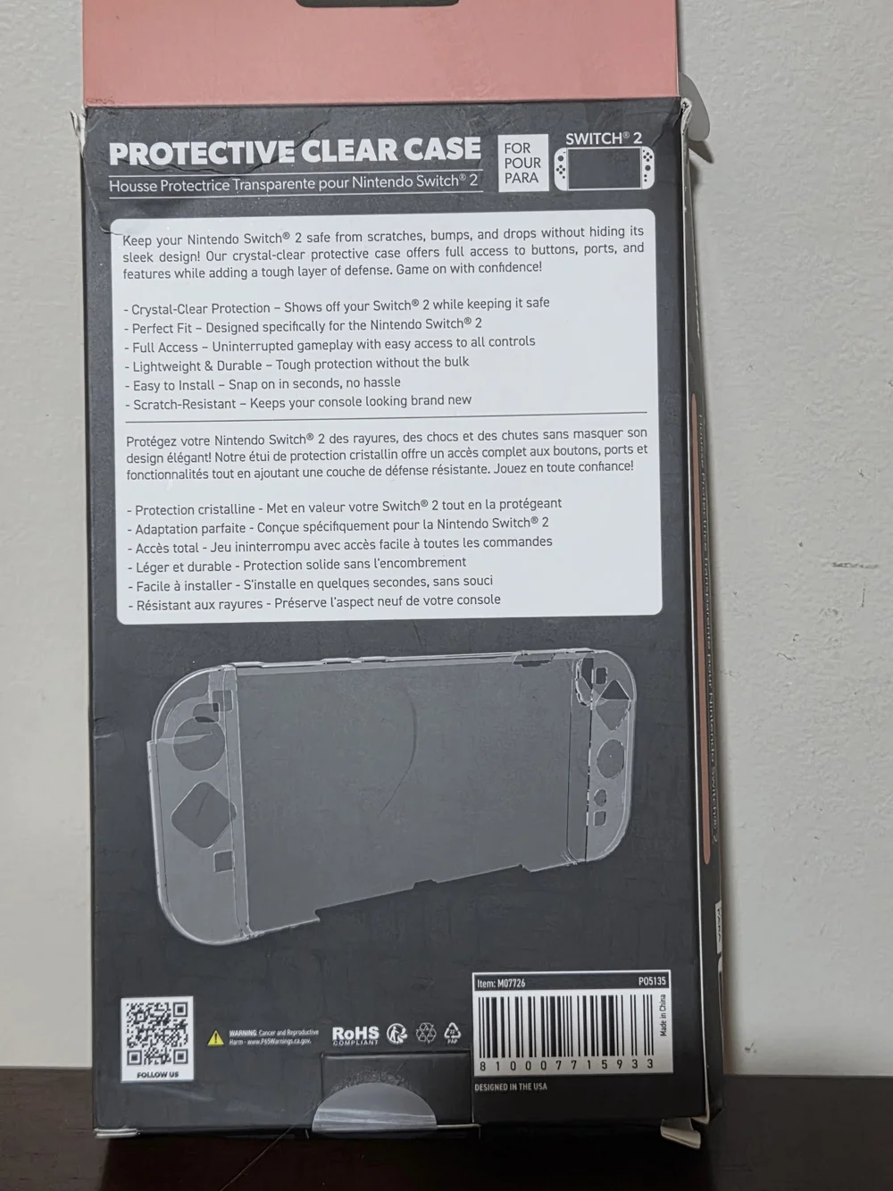 Protective Clear Case for Switch 2 with Purple and Lime Thumb Grip Caps